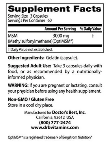 BodyNutrition | Best MSM 1000mg 180 caps Doctor's Best