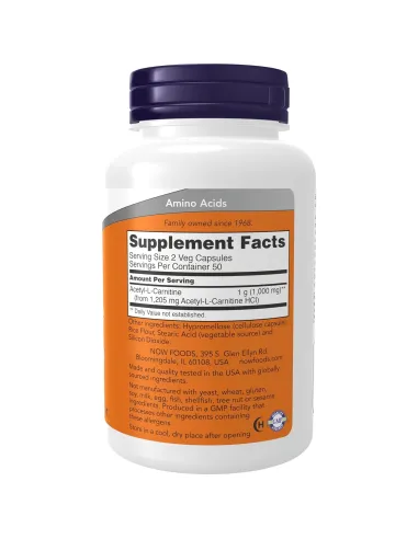 Acetyl-L-Carnitine (100 vcaps) de NOW Foods | Body Nutrition (FR)