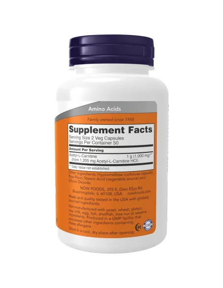 Acetyl-L-Carnitine (100 vcaps) de NOW Foods | Body Nutrition (FR)