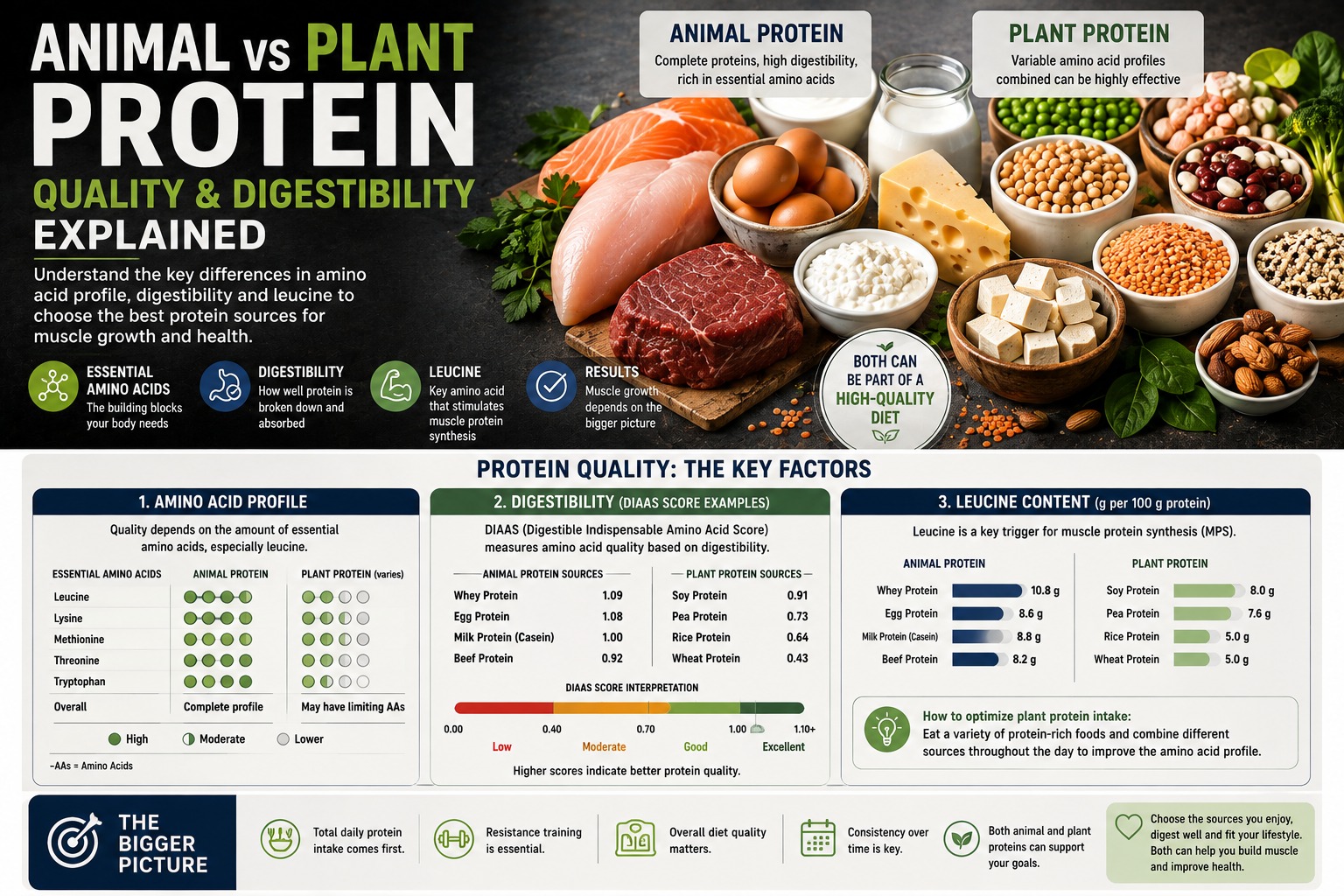 Protein quality and digestibility: animal vs plant sources explained