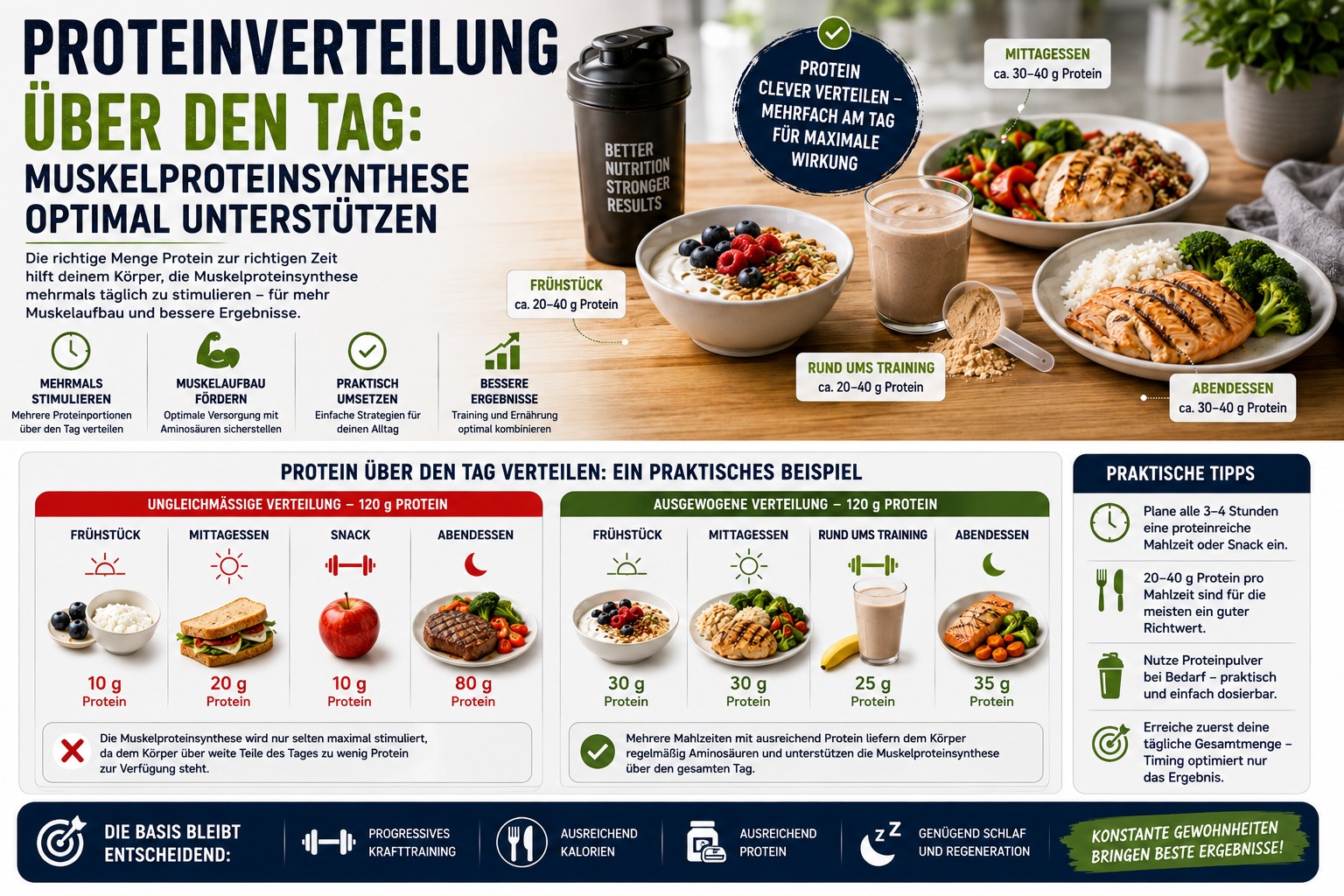 Proteinverteilung über den Tag: Muskelproteinsynthese optimal unterstützen
