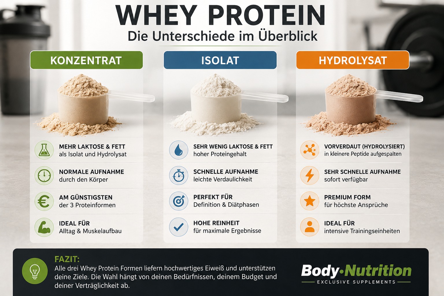 Whey Hydrolysat: Unterschiede zu Isolat und Konzentrat