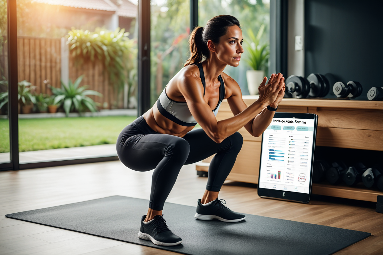 Femme pratiquant un entraînement HIIT à la maison