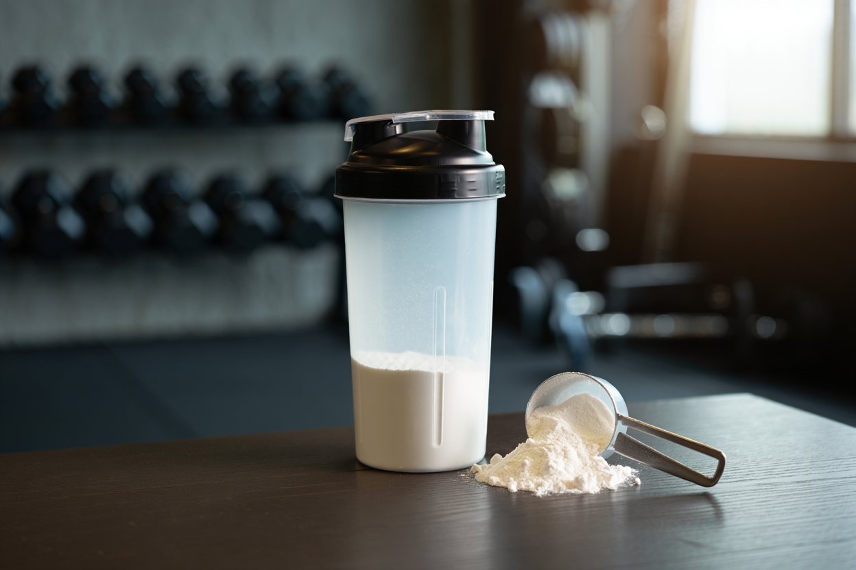 Préparation créatine monohydrate poudre dans shaker