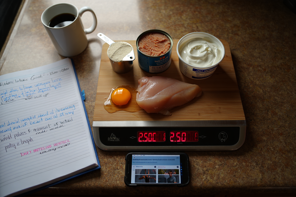 Person measuring body weight on scale during muscle building phase