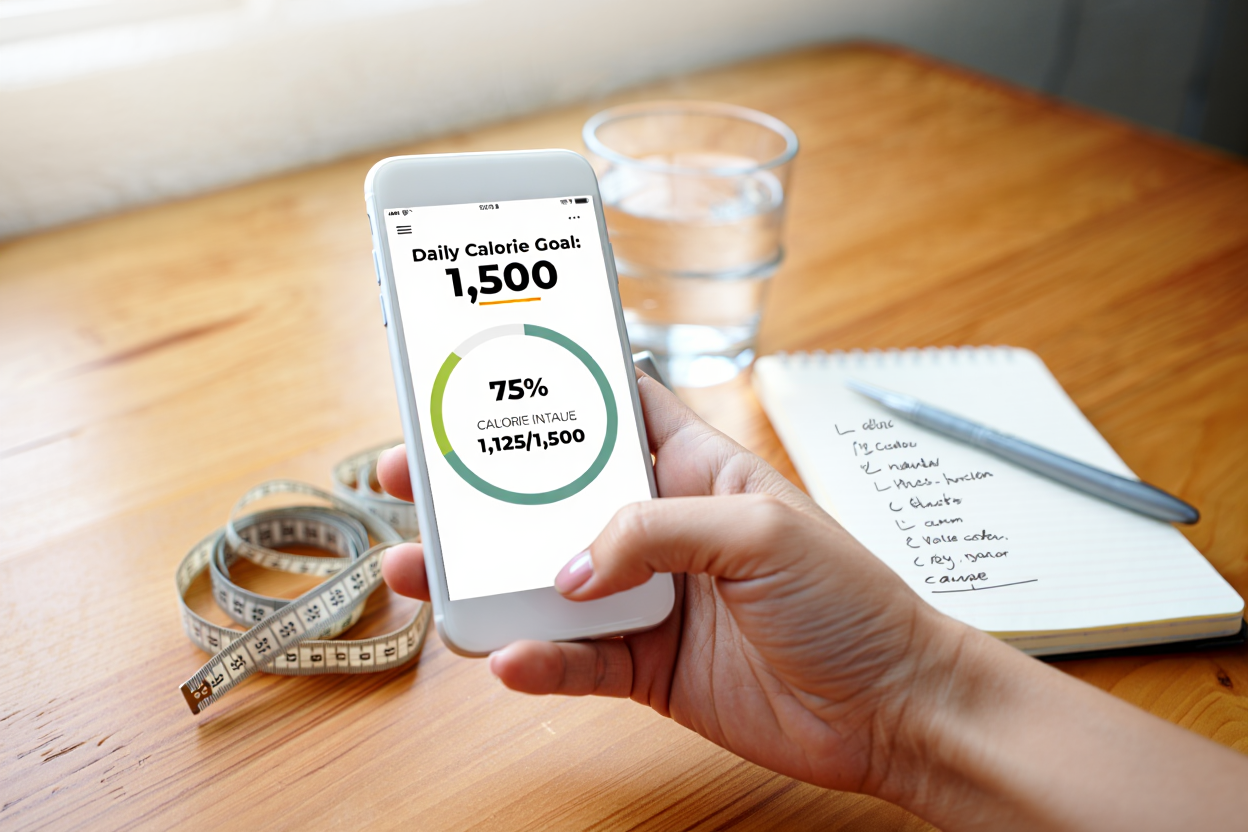 Person using a calorie calculator on a smartphone
