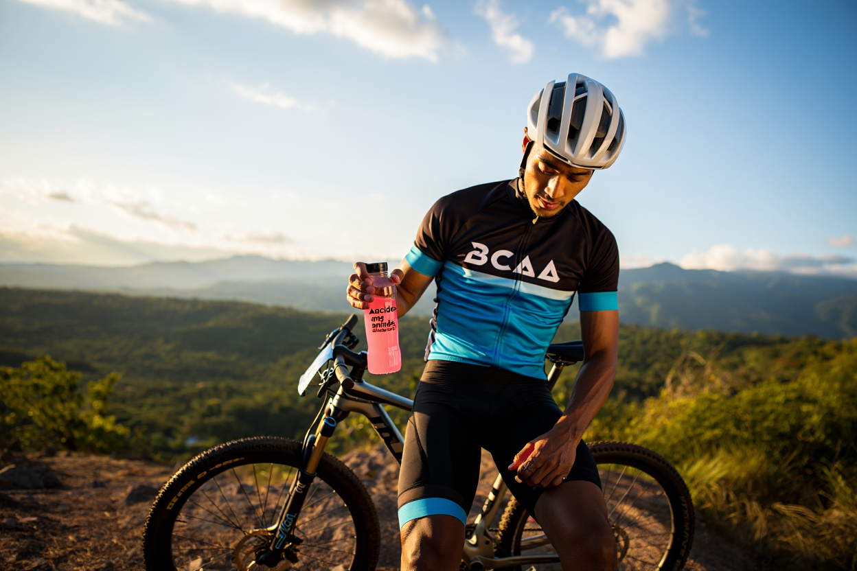 Cycliste en montée avec supplémentation BCAA