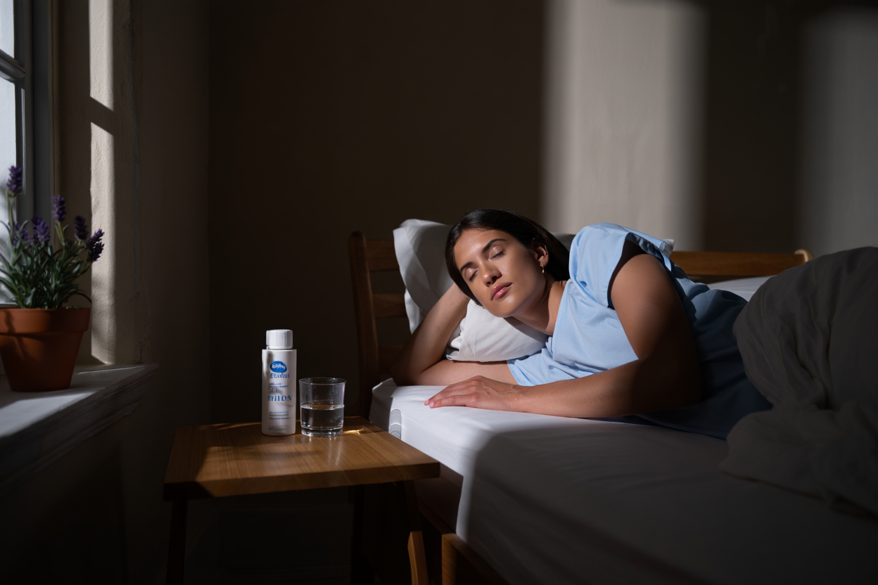 Person sleeping peacefully in bed demonstrating GABA calming effects