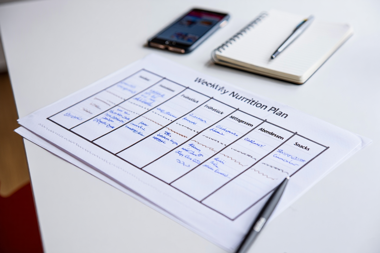 Wochenplan mit konkreten Mahlzeiten für Muskelaufbau