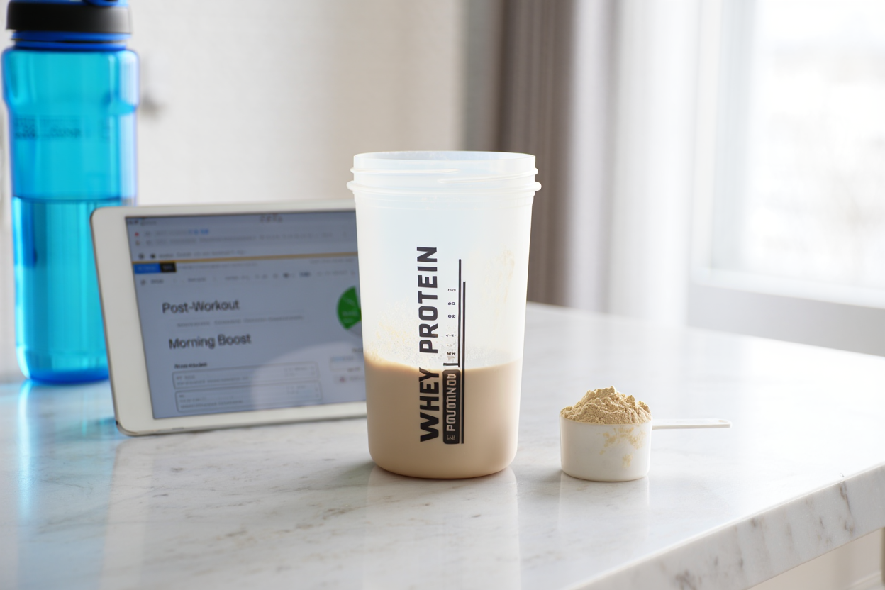 Measuring whey protein powder with scoop