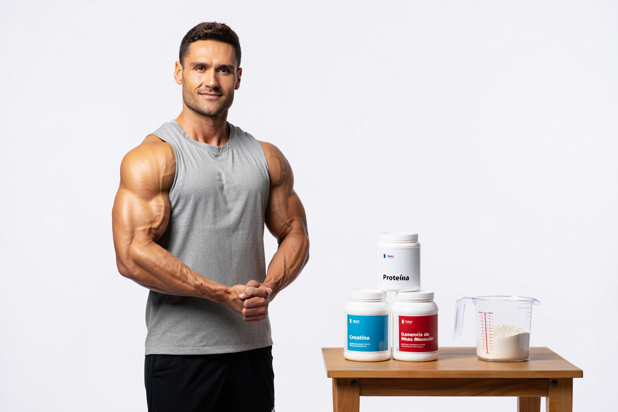 Ganancia de masa muscular con creatina y proteína
