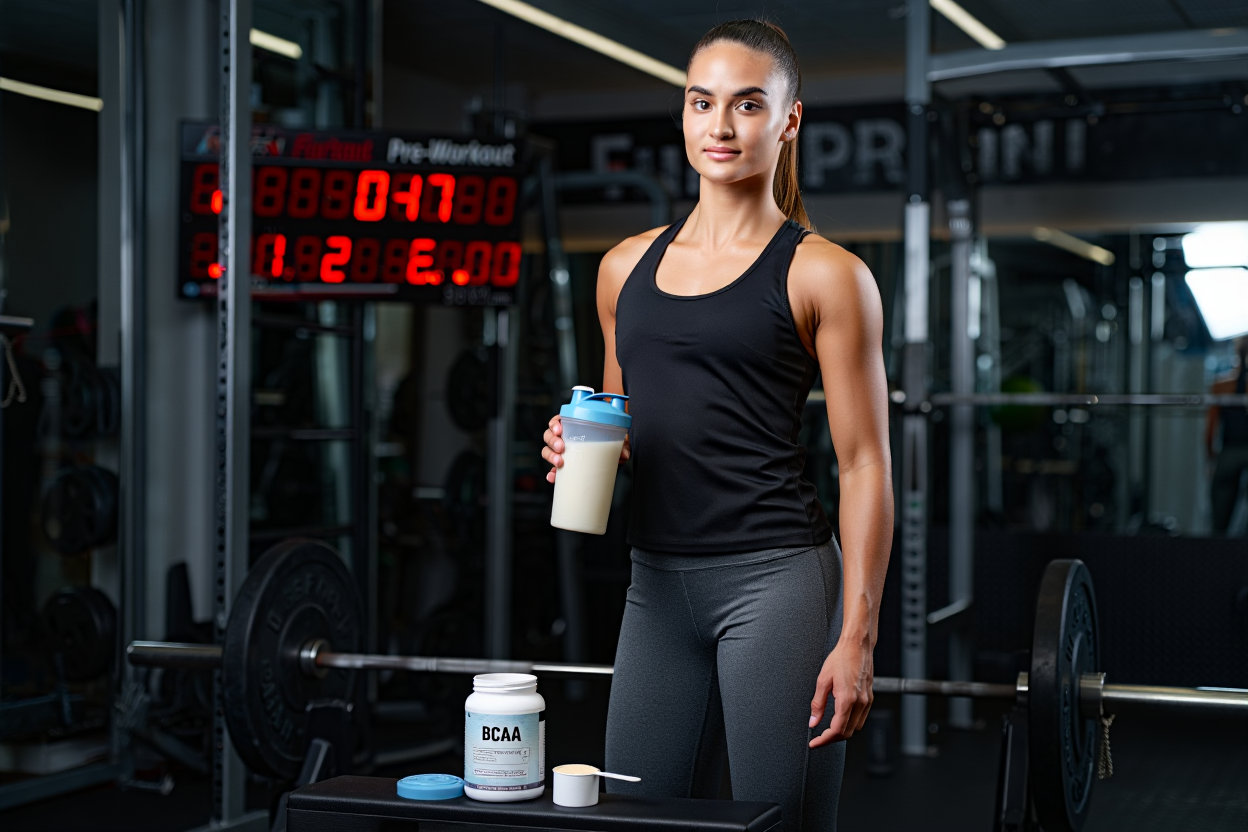 Athlete consuming BCAA supplement during workout session