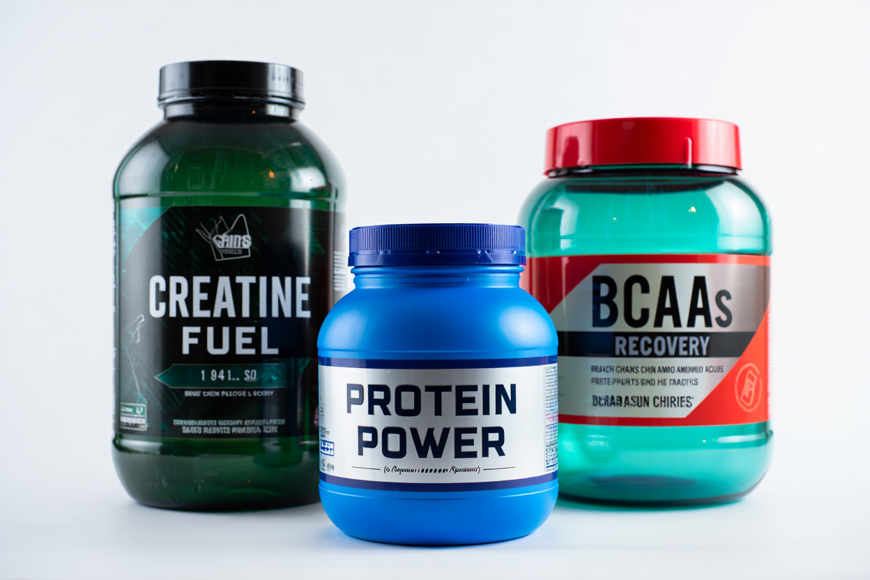 Suplementos esenciales creatina proteína omega-3