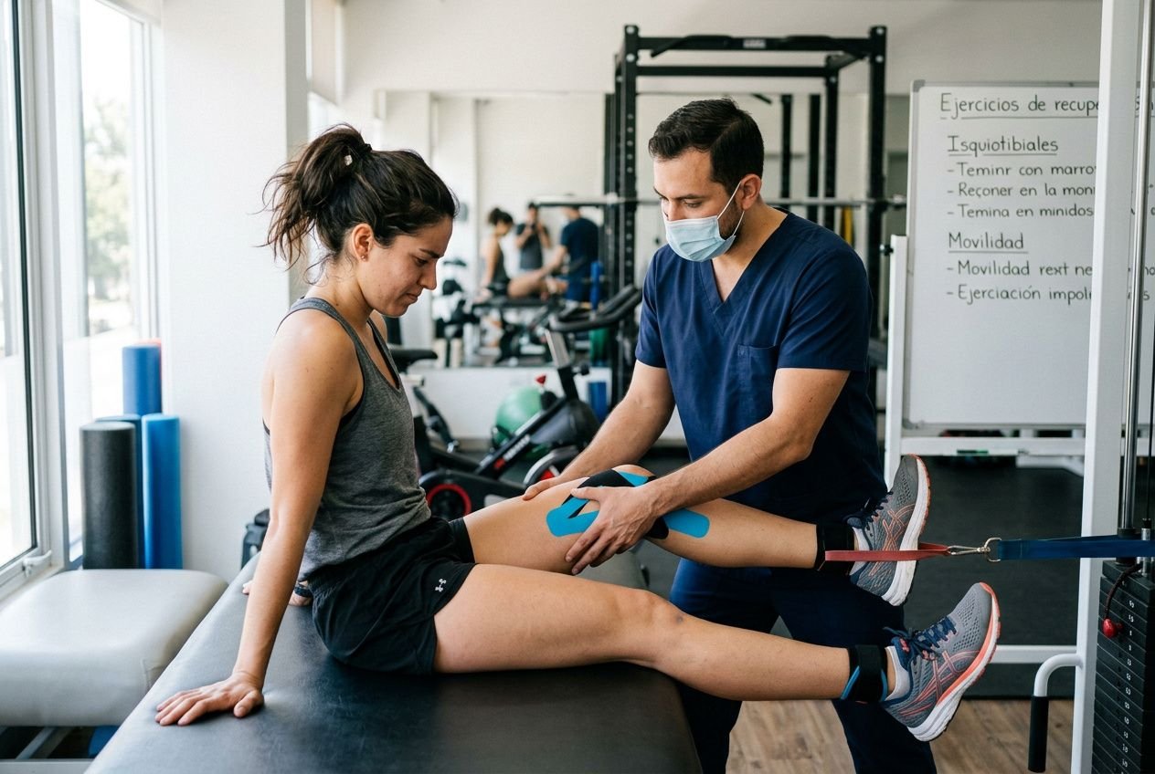 Deportista en rehabilitación después de lesión en piernas