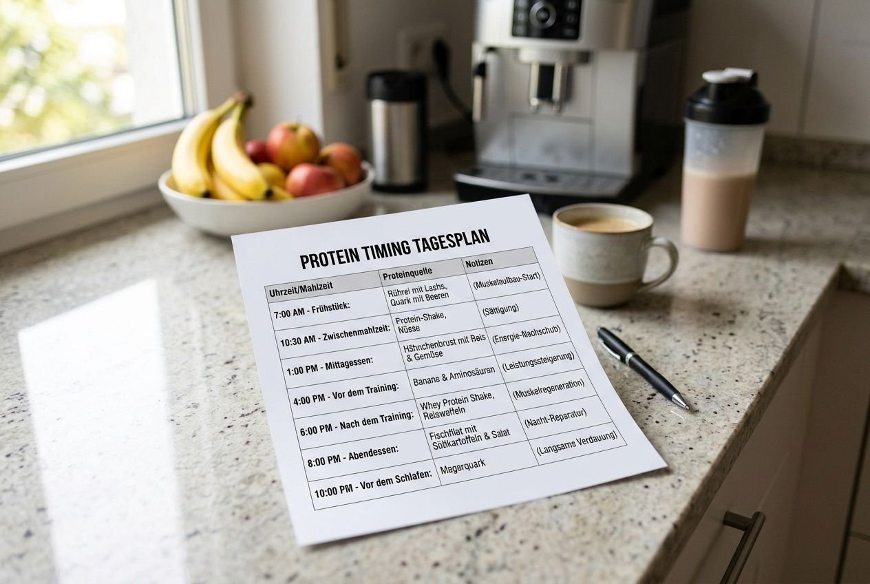 Ernährungsplan mit verteilten Proteinmahlzeiten über den Tag