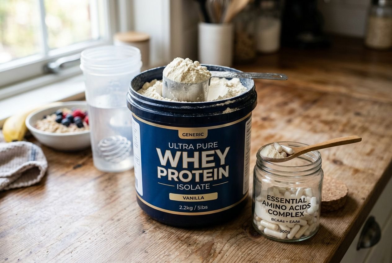 High-quality whey protein powder in shaker with amino acid profile