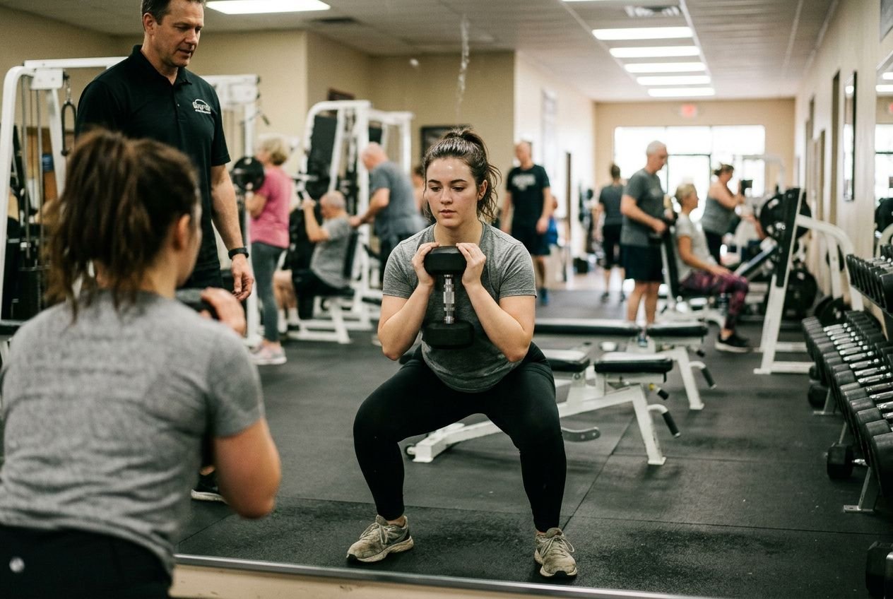 Persona realizando ejercicio de sentadilla con técnica correcta