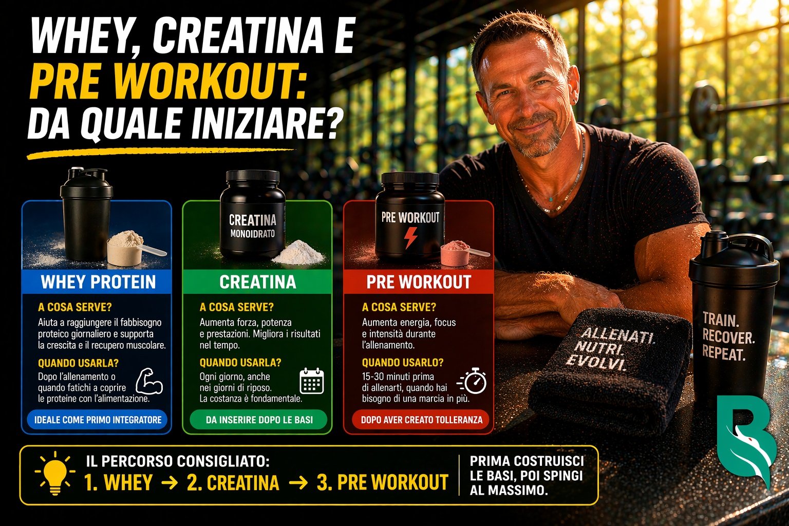 Whey, creatina e pre workout da quale iniziare
