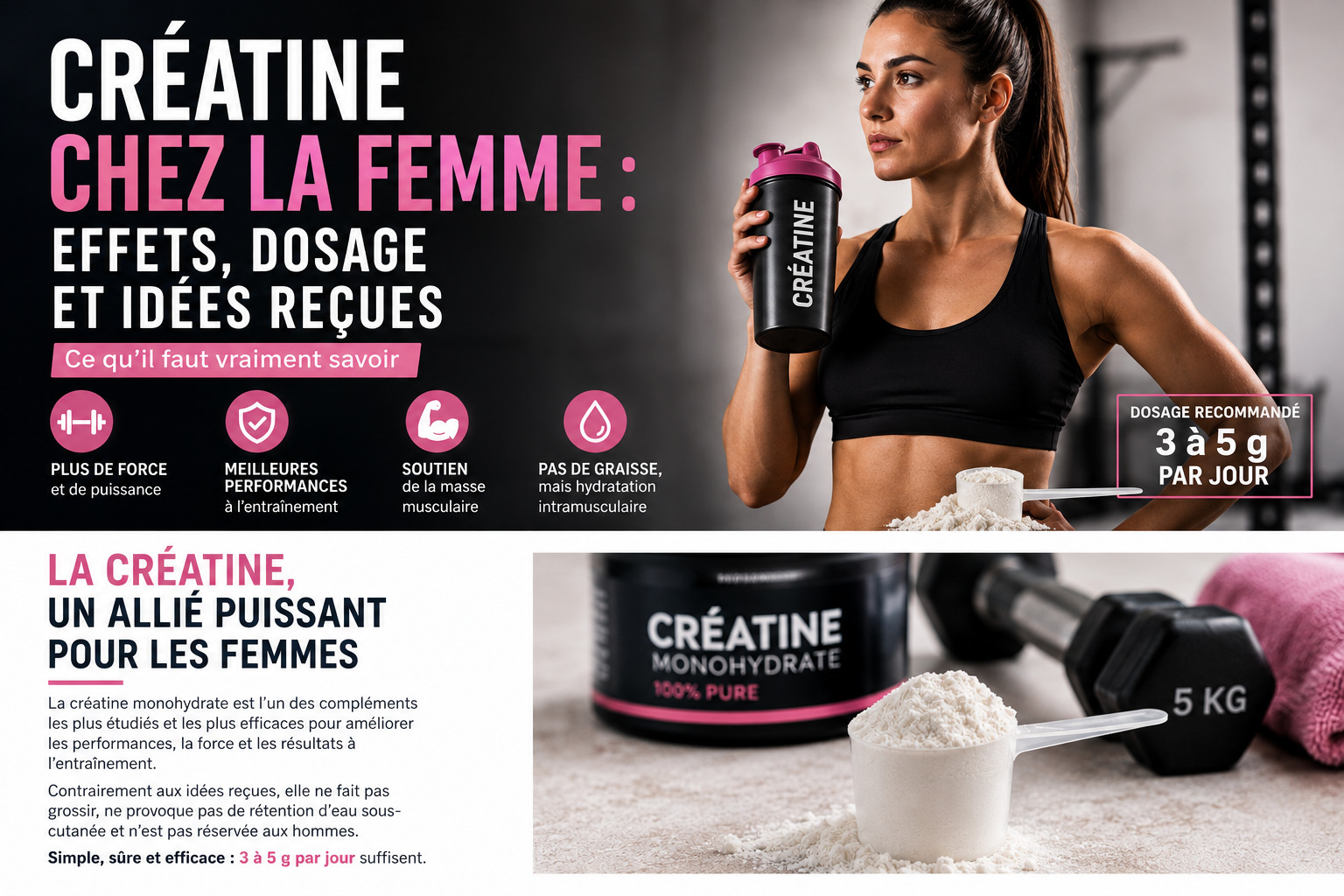 Créatine chez la femme : effets, dosage et idées reçues