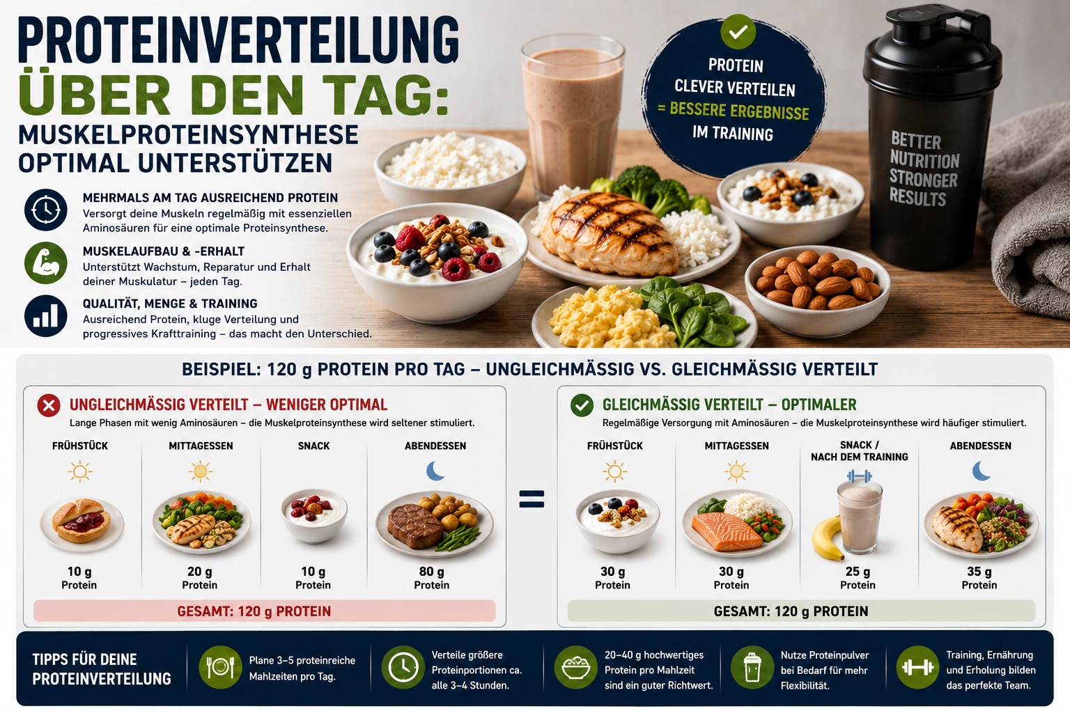 Proteinverteilung über den Tag: Muskelproteinsynthese optimal unterstützen
