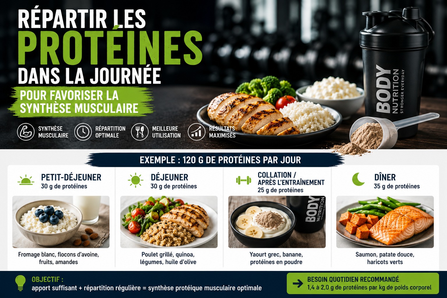Répartir les protéines dans la journée pour favoriser la synthèse musculaire
