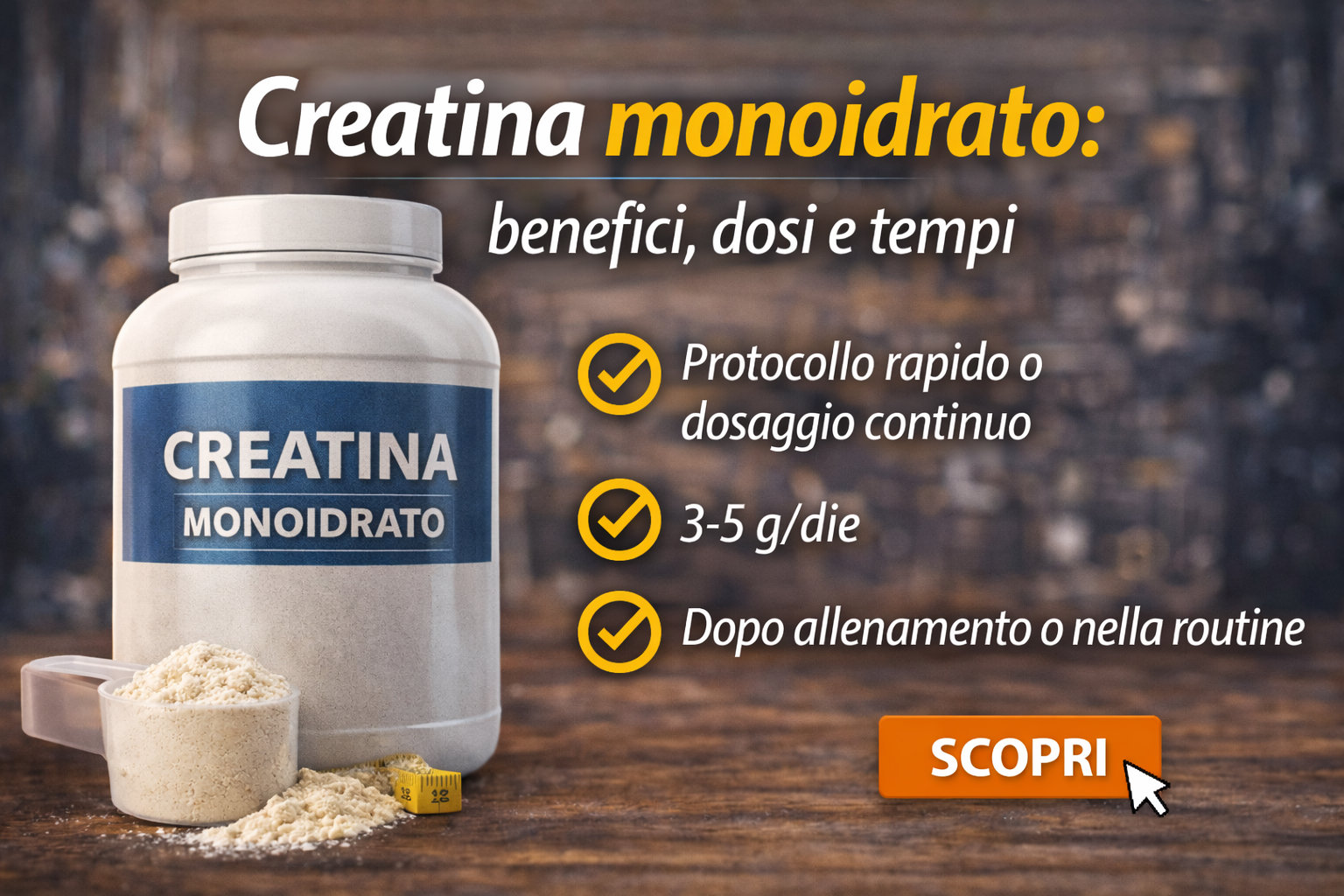 Creatina monoidrato: benefici, dosi e tempi